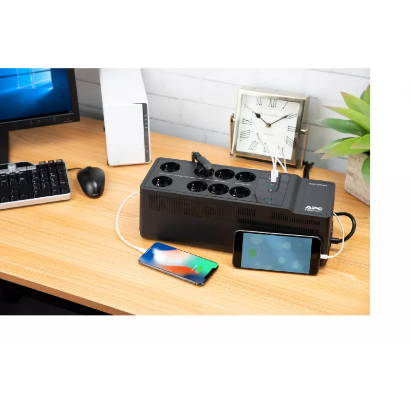 APC Back-UPS BE850G2-GR - Nepertraukiamo maitinimo šaltinis 8 lizdai, 850VA, 2 USB įkrovimo prievadai, 1 USB duomenų prievadas