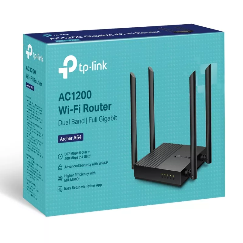 TP-Link Archer A64 belaidis maršrutizatorius Gigabit Ethernet dviejų juostų (2,4 GHz / 5 GHz) Juodas