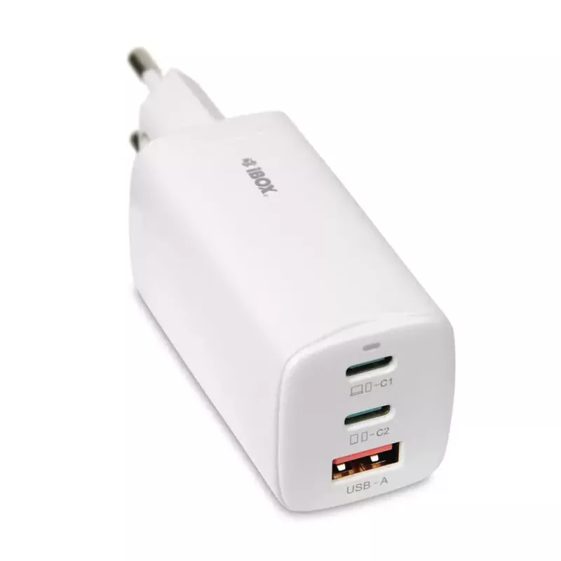Įkroviklis IBOX ILUC65W, 65 W, 2x USB-C + 1x USB-A, baltas, 1,5 m laidas