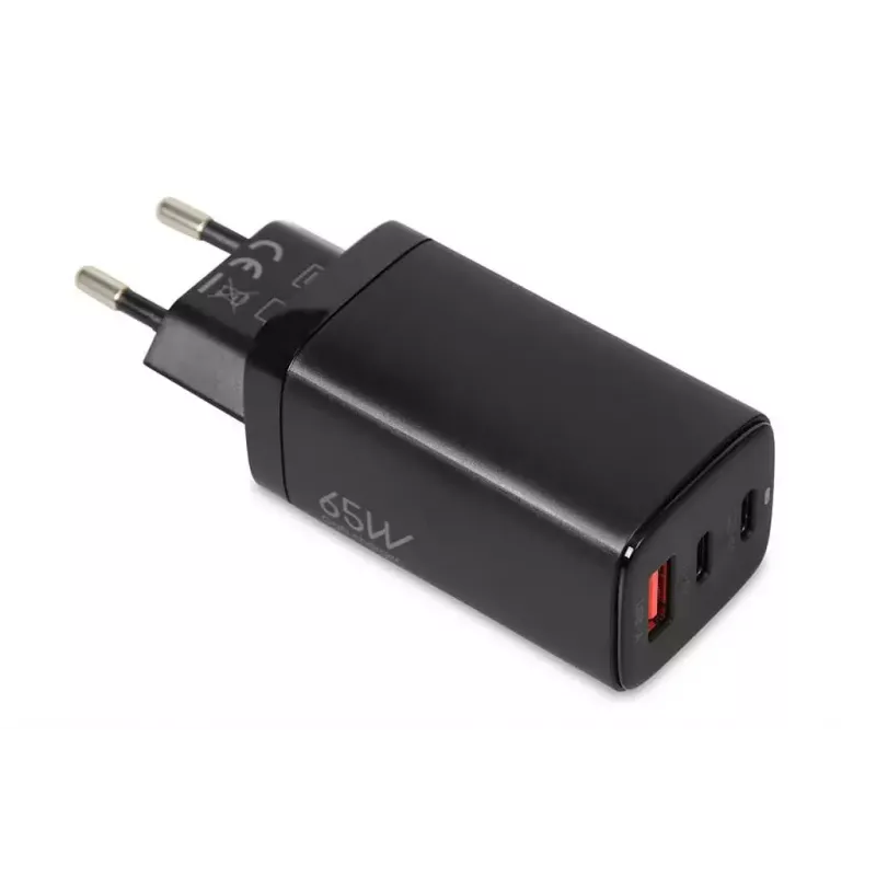Mobiliojo įrenginio greitasis kroviklis IBOX ILUC65B — 65 W, 3x USB (2x USB-A Gen1, 1x USB-C), juodas, 100–240 V