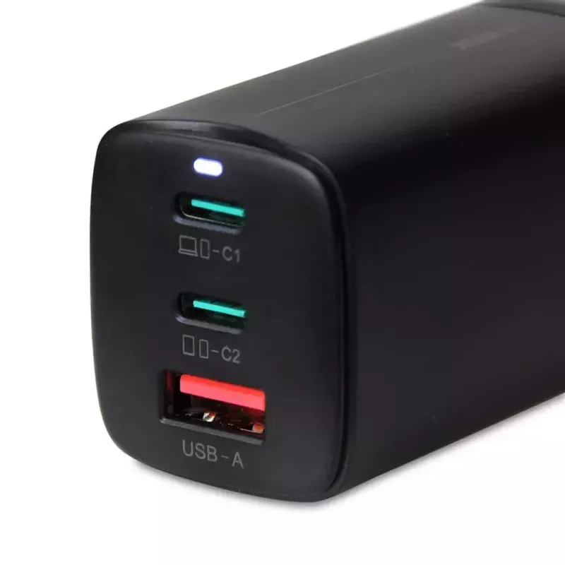 Mobiliojo įrenginio greitasis kroviklis IBOX ILUC65B — 65 W, 3x USB (2x USB-A Gen1, 1x USB-C), juodas, 100–240 V