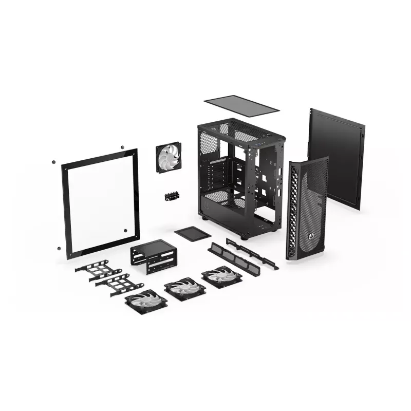 PC korpusas ENDORFY Signum 300 ARGB Tower Black — ATX, grūdintas stiklas, ARGB apšvietimas, palaiko GPU iki 350 mm, CPU aušintuvo aukštis iki 161 mm