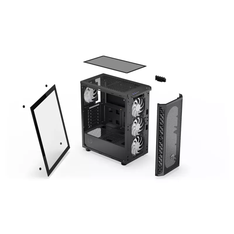 PC korpusas ENDORFY Signum 300 ARGB Tower Black — ATX, grūdintas stiklas, ARGB apšvietimas, palaiko GPU iki 350 mm, CPU aušintuvo aukštis iki 161 mm