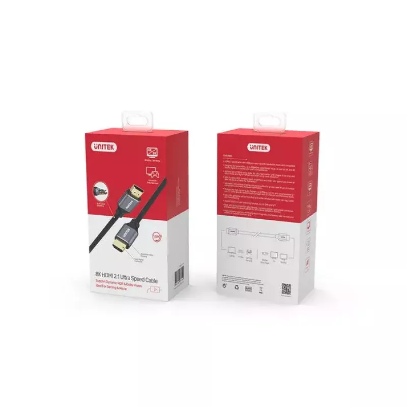 HDMI kabelis Unitek C140W 5 m — HDMI A tipo į A tipą, HDMI 2.1, 48 Gbit/s, 120 Hz, juodas
