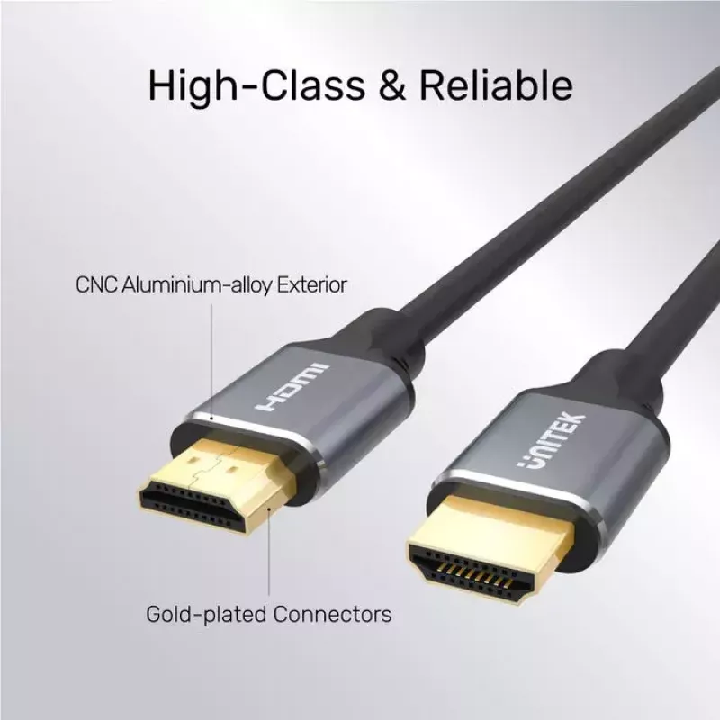 HDMI kabelis Unitek C140W 5 m — HDMI A tipo į A tipą, HDMI 2.1, 48 Gbit/s, 120 Hz, juodas