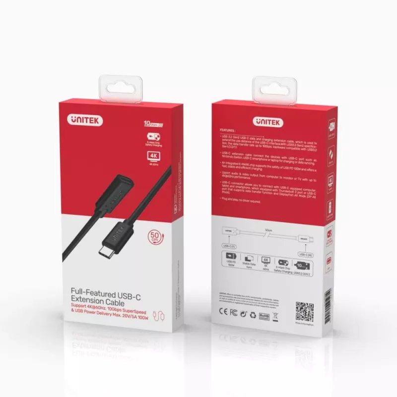 UNITEK USB C laidas - USB 3.2 Gen 2 (3.1 Gen 2) - 0,5 m juodas