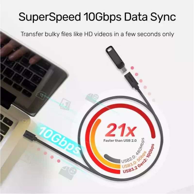 USB-C į USB-C laidas Unitek C14086BK-1.5M — USB 3.2 Gen 2, 10 Gbit/s, 5 m, juodas