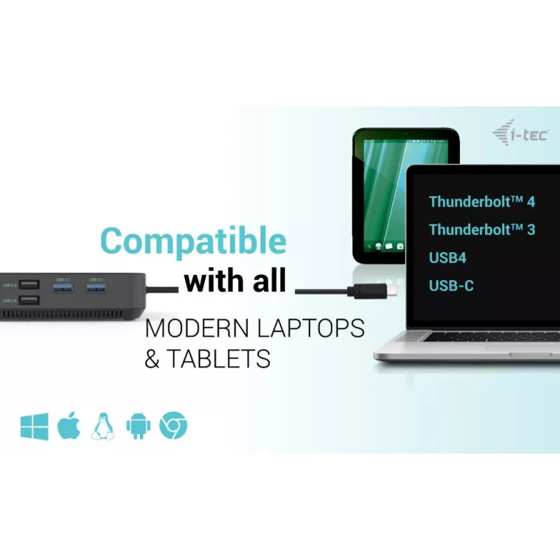 i-tec USB-C HDMI Dual DP dokų stotelė su Power Delivery 100 W ir universaliu 100 W įkrovikliu