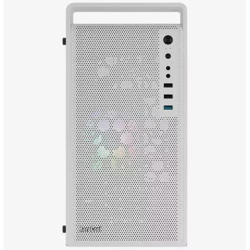 Kompiuterio korpusas AEROCOOL PGS CS-109-G-WT-v1 Mini Tower SPCC baltas – microATX, iki 26 cm GPU, FRGB, tinklinis priekis