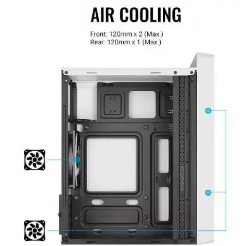 Kompiuterio korpusas AEROCOOL PGS CS-109-G-WT-v1 Mini Tower SPCC baltas – microATX, iki 26 cm GPU, FRGB, tinklinis priekis