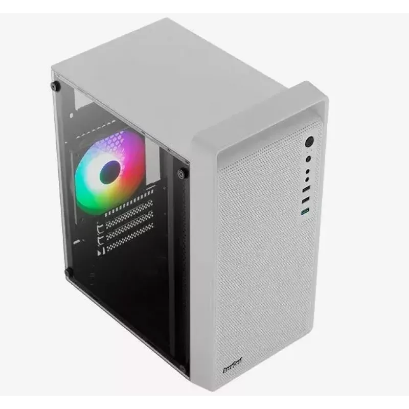 Kompiuterio korpusas AEROCOOL PGS CS-109-G-WT-v1 Mini Tower SPCC baltas – microATX, iki 26 cm GPU, FRGB, tinklinis priekis