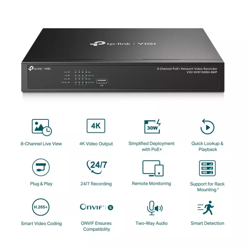 TP-Link VIGI 8 kanalų PoE+ tinklo vaizdo registratorius