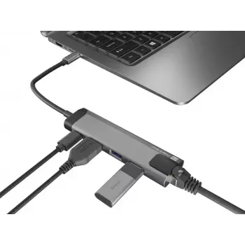 USB hubas NATEC Fowler Go USB 3.2 Gen 1 Type-C nerūdijantis plienas, 100W PD, HDMI, Ethernet, kortelių skaitytuvas