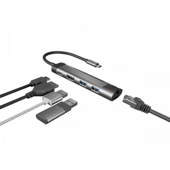 USB hubas NATEC Fowler Go USB 3.2 Gen 1 Type-C nerūdijantis plienas, 100W PD, HDMI, Ethernet, kortelių skaitytuvas