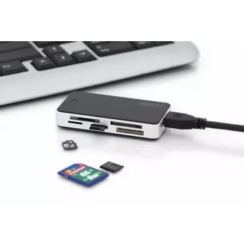 DIGITUS USB 3.0 kortelių skaitytuvas – palaiko MS/SD/SDHC/MiniSD/M2/CF/MD/SDXC korteles, 1 m USB A laidas