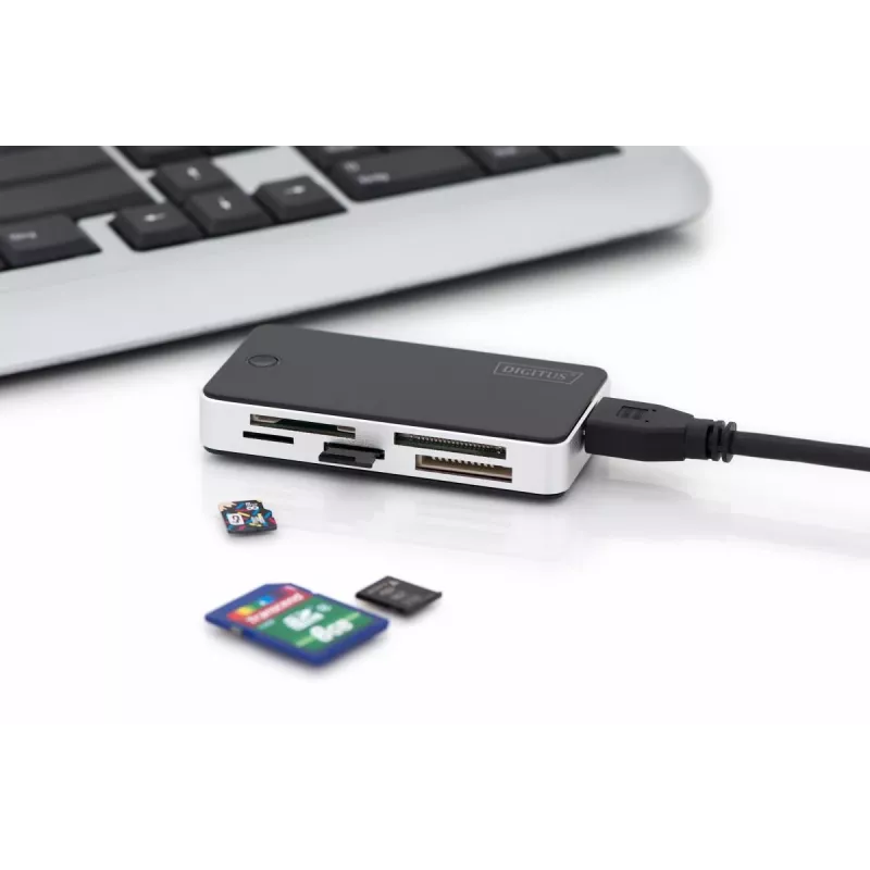 DIGITUS USB 3.0 kortelių skaitytuvas – palaiko MS/SD/SDHC/MiniSD/M2/CF/MD/SDXC korteles, 1 m USB A laidas