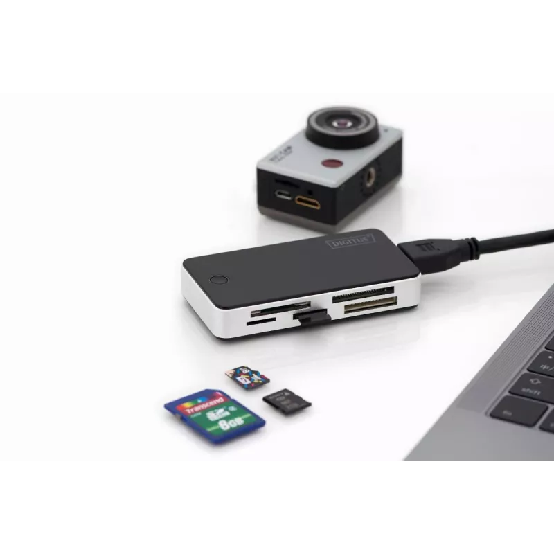 DIGITUS USB 3.0 kortelių skaitytuvas – palaiko MS/SD/SDHC/MiniSD/M2/CF/MD/SDXC korteles, 1 m USB A laidas