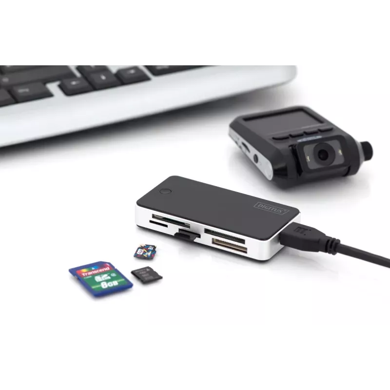 DIGITUS USB 3.0 kortelių skaitytuvas – palaiko MS/SD/SDHC/MiniSD/M2/CF/MD/SDXC korteles, 1 m USB A laidas