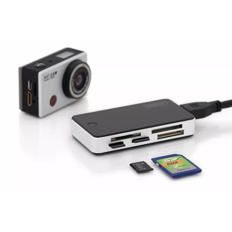 DIGITUS USB 3.0 kortelių skaitytuvas – palaiko MS/SD/SDHC/MiniSD/M2/CF/MD/SDXC korteles, 1 m USB A laidas