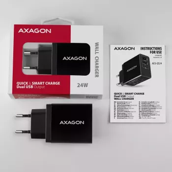 Sieninis USB įkroviklis AXAGON ACU-QS24, 2x USB (QC3.0/AFC/FCP + 5V/1,2A), 24W
