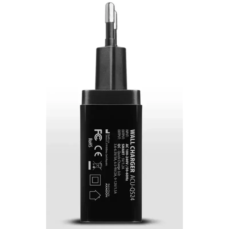 Sieninis USB įkroviklis AXAGON ACU-QS24, 2x USB (QC3.0/AFC/FCP + 5V/1,2A), 24W