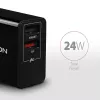 Sieninis USB įkroviklis AXAGON ACU-QS24, 2x USB (QC3.0/AFC/FCP + 5V/1,2A), 24W