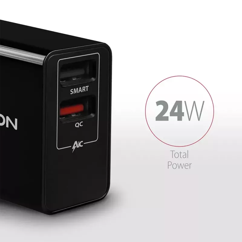 Sieninis USB įkroviklis AXAGON ACU-QS24, 2x USB (QC3.0/AFC/FCP + 5V/1,2A), 24W