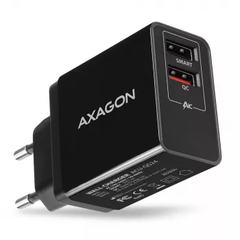 Sieninis USB įkroviklis AXAGON ACU-QS24, 2x USB (QC3.0/AFC/FCP + 5V/1,2A), 24W