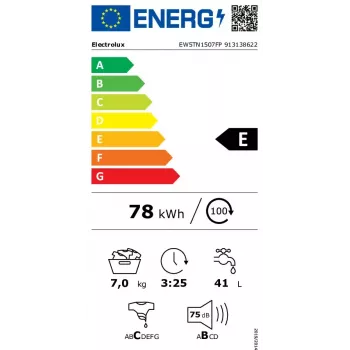Skalbimo mašina su viršutiniu pakrovimu Electrolux EW5TN1507FP — 7 kg, 1000 RPM, 42 L būgnas, LCD ekranas, balta