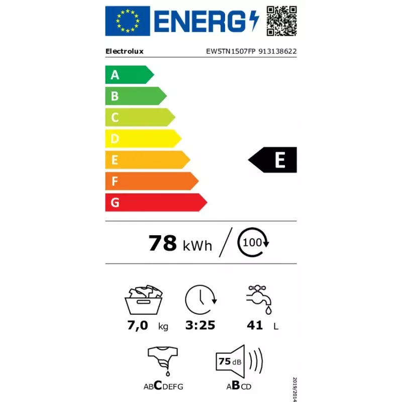 Skalbimo mašina su viršutiniu pakrovimu Electrolux EW5TN1507FP — 7 kg, 1000 RPM, 42 L būgnas, LCD ekranas, balta