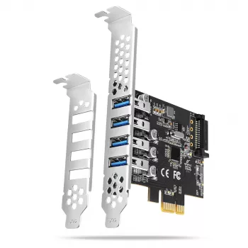 „Axagon PCEU-43RS“ PCIe kortelė – 4x USB 5 Gbps prievadai, dvigubas maitinimas, „Renesas PD720201“, standartinis ir žemo profilio laikikliai
