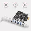 „Axagon PCEU-43RS“ PCIe kortelė – 4x USB 5 Gbps prievadai, dvigubas maitinimas, „Renesas PD720201“, standartinis ir žemo profilio laikikliai