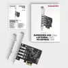 „Axagon PCEU-43RS“ PCIe kortelė – 4x USB 5 Gbps prievadai, dvigubas maitinimas, „Renesas PD720201“, standartinis ir žemo profilio laikikliai
