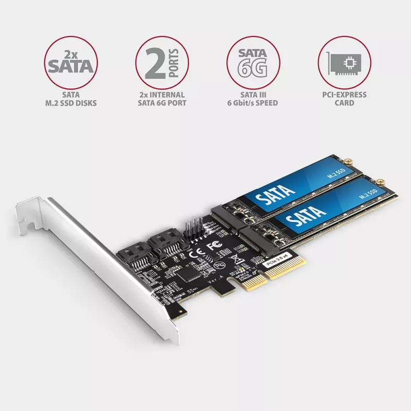 Axagon PCES-SA4M2 PCIe valdiklis 2x vidiniai SATA 6G prievadai + M.2 B rakto lizdas