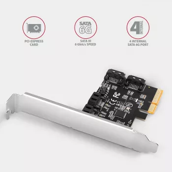 Axagon PCES-SA4X4 PCIe valdiklis – 4 vidiniai SATA 6G prievadai, ASM1164, SP & LP