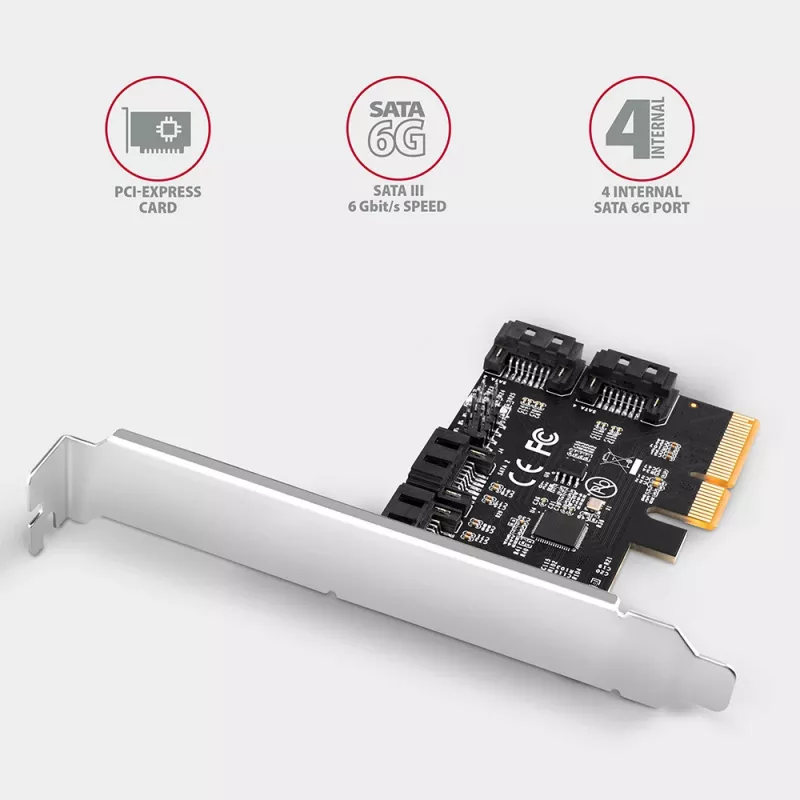 Axagon PCES-SA4X4 PCIe valdiklis – 4 vidiniai SATA 6G prievadai, ASM1164, SP & LP