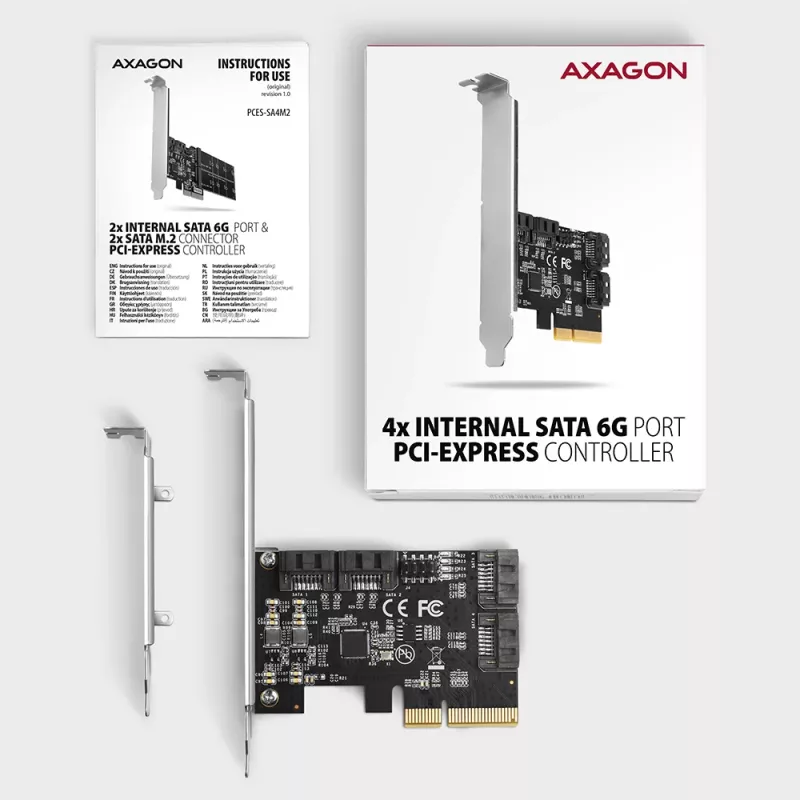 Axagon PCES-SA4X4 PCIe valdiklis – 4 vidiniai SATA 6G prievadai, ASM1164, SP & LP