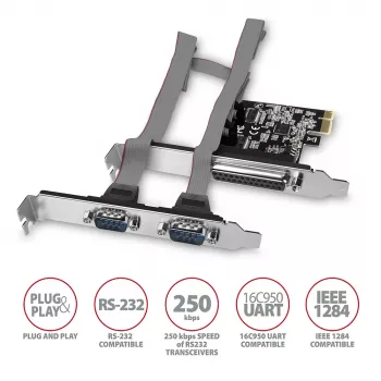 Axagon PCEA-PSN PCIe adapteris - 1x lygiagretus ir 2x nuoseklus prievadai 250 kbps su SP ir LP