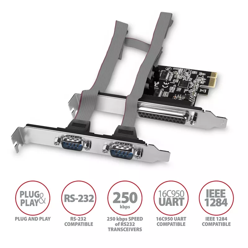 Axagon PCEA-PSN PCIe adapteris - 1x lygiagretus ir 2x nuoseklus prievadai 250 kbps su SP ir LP