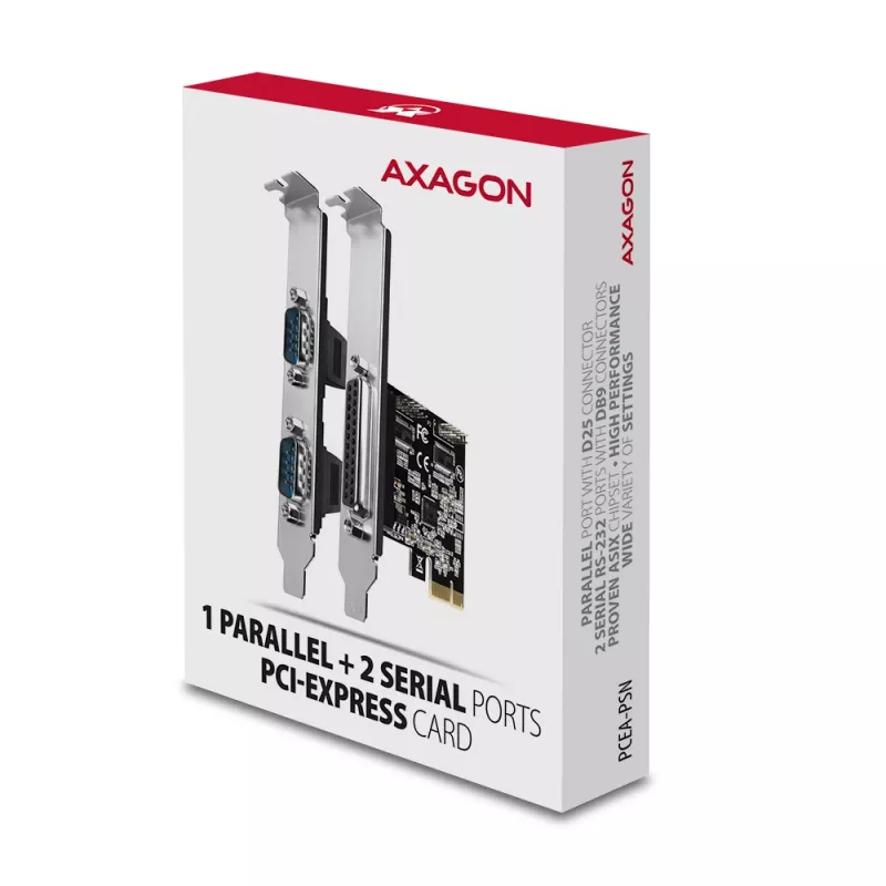 Axagon PCEA-PSN PCIe adapteris - 1x lygiagretus ir 2x nuoseklus prievadai 250 kbps su SP ir LP