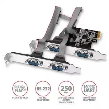 Axagon PCEA-S4N PCIe plokštė – 4 RS-232 prievadai iki 250 kBd su SP ir LP laikikliais