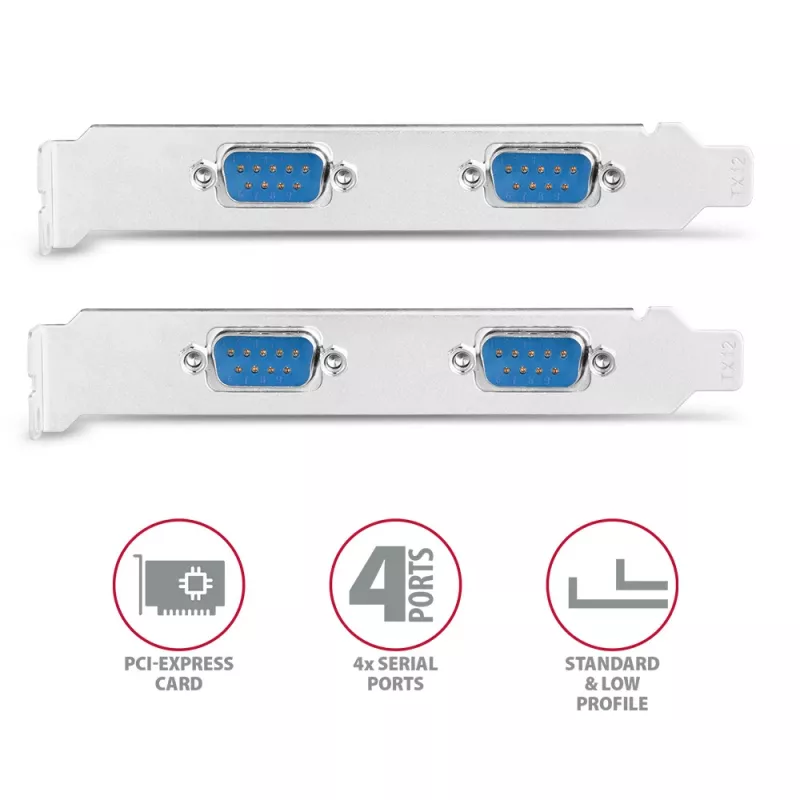 Axagon PCEA-S4N PCIe plokštė – 4 RS-232 prievadai iki 250 kBd su SP ir LP laikikliais