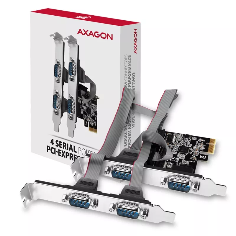 Axagon PCEA-S4N PCIe plokštė – 4 RS-232 prievadai iki 250 kBd su SP ir LP laikikliais