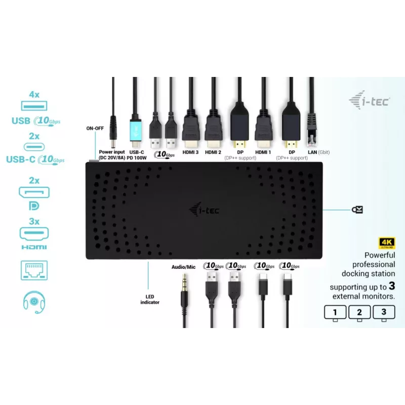 i-tec USB 3.0 / USB-C / Thunderbolt 3x 4K Docking Station Gen 2 su Power Delivery 100W