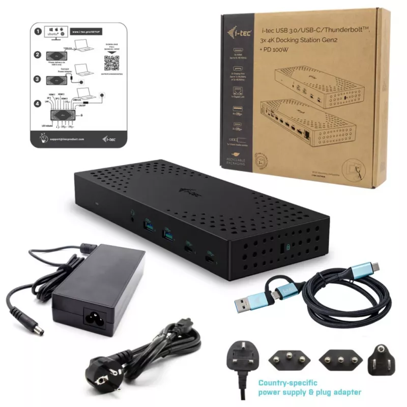 i-tec USB 3.0 / USB-C / Thunderbolt 3x 4K Docking Station Gen 2 su Power Delivery 100W