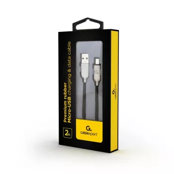 GEMBIRD Premium Rubber Micro-USB įkrovimo ir duomenų laidas 2m – juodas