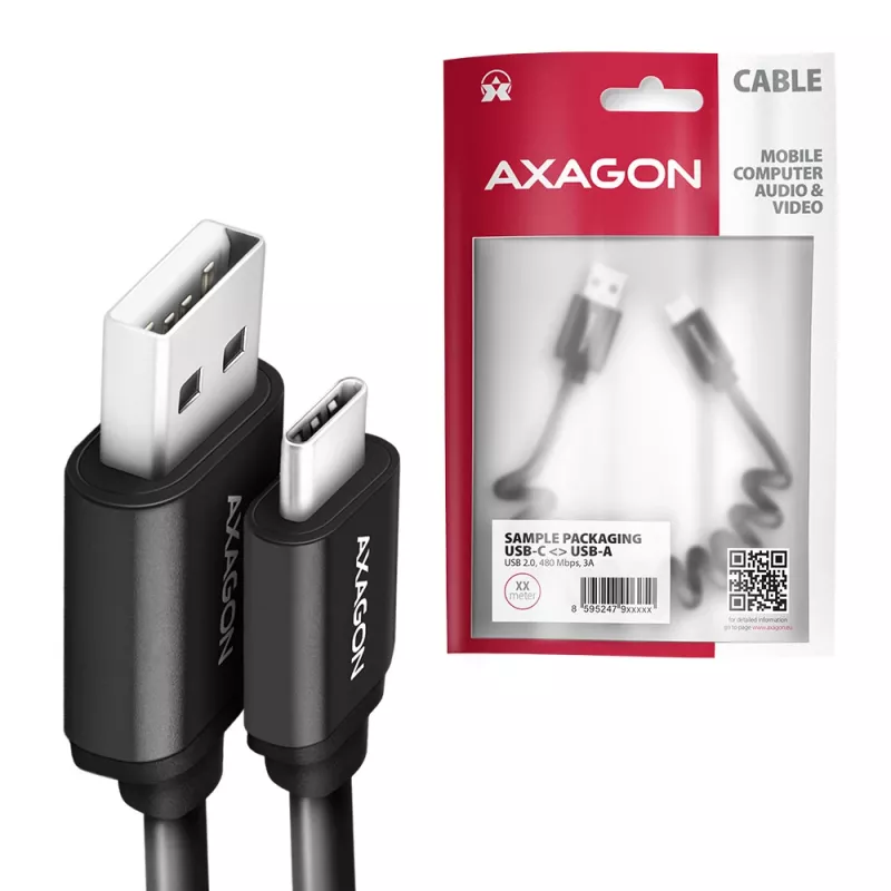USB kabelis Axagon BUCM-AM10TB USB 2.0 0.6m USB-C USB-A juodas
