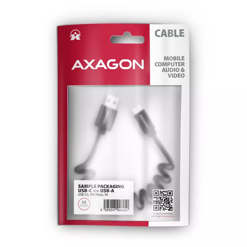 USB kabelis Axagon BUCM-AM10TB USB 2.0 0.6m USB-C USB-A juodas