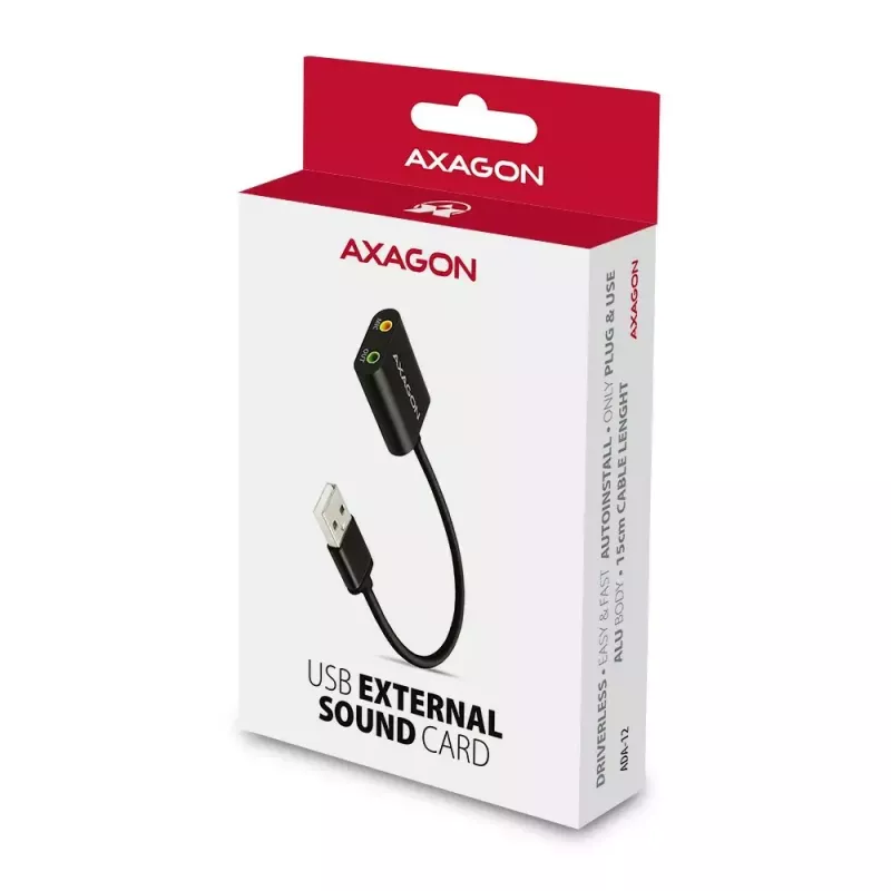 Išorinis USB garso adapteris AXAGON ADA-12 su 1x 3,5 mm lizdu ausinėms ir mikrofonui