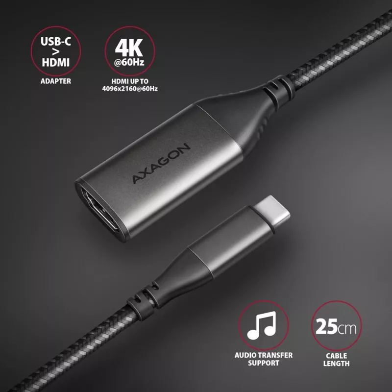 Adapteris Axagon RVC-HI2M USB-C į HDMI 2.0a 4K/60Hz HDR10